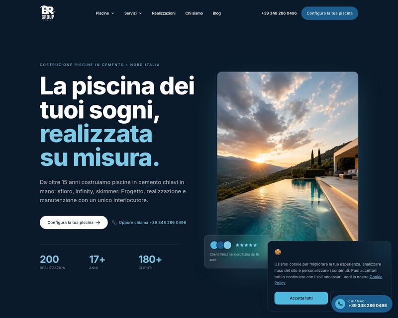 BR Piscine, esempio di sito web vetrina di lusso realizzato da tela studio