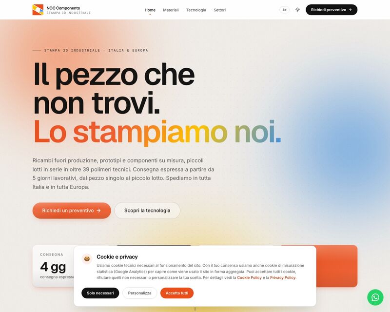 NOC Components, esempio di sito web aziendale industriale realizzato da tela studio